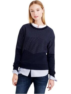 J. Crew Classic Navy Pieced Pinstripe long sleeve crew neck Pullover Sweater top
